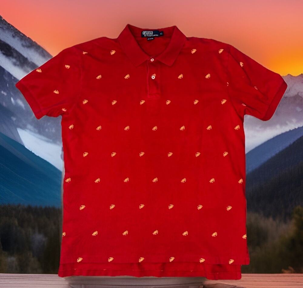 Vtg Polo Ralph Lauren Mens Shirt Size XL Red Crab Novelty Print Preppy S/S